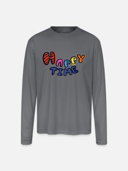 Happytime - Men's Moisture Wicking Performance Long Sleeve T-Shirt - gray