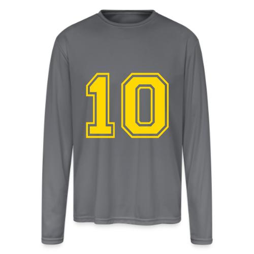 Number 10 in a classic athletic collegiate font - Men's Moisture Wicking Performance Long Sleeve T-Shirt
