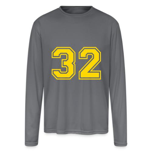 Number 32 in a classic athletic collegiate font - Men's Moisture Wicking Performance Long Sleeve T-Shirt