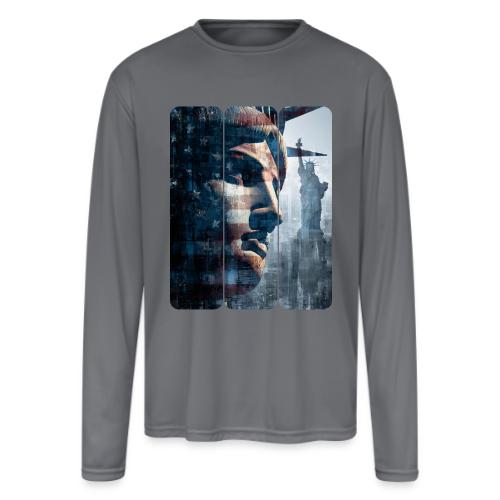 USA: Liberty in Three Visions - Men's Moisture Wicking Performance Long Sleeve T-Shirt