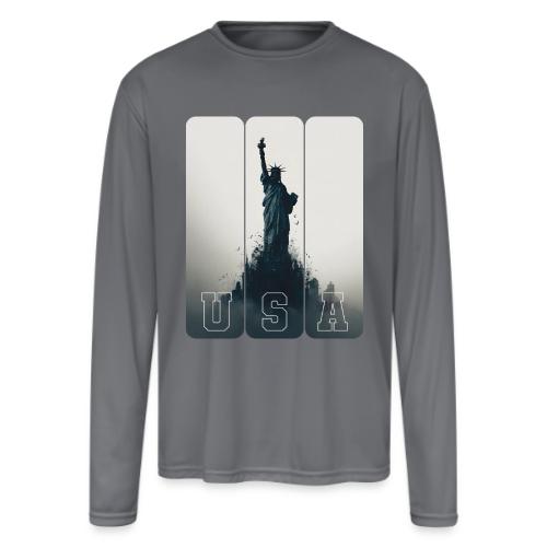 USA: Liberty Rising Over Manhattan - Men's Moisture Wicking Performance Long Sleeve T-Shirt