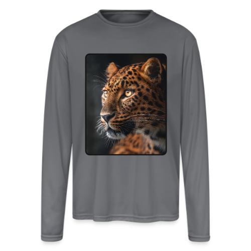 Amur Leopard Face Wildlife Design - Men's Moisture Wicking Performance Long Sleeve T-Shirt