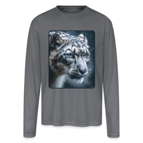 Snow Leopard Blue Eyes Design - Men's Moisture Wicking Performance Long Sleeve T-Shirt