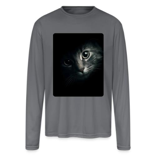 Cat Face in Shadow Close-Up Design - Men's Moisture Wicking Performance Long Sleeve T-Shirt