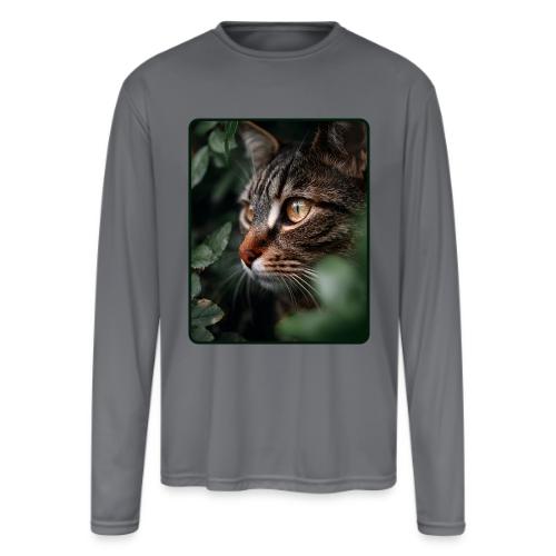 Tabby Cat Jungle Eyes Design - Men's Moisture Wicking Performance Long Sleeve T-Shirt