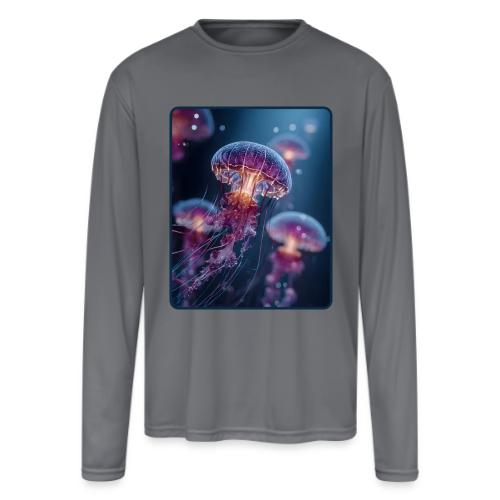 Glowing Jellyfish Deep Sea Design - Men's Moisture Wicking Performance Long Sleeve T-Shirt