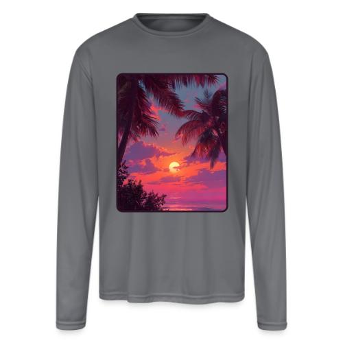 Tropical Sunset Palm Silhouette Design - Men's Moisture Wicking Performance Long Sleeve T-Shirt