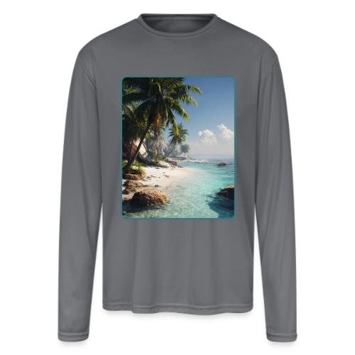 Tropical Beach Paradise Palm Design - Men's Moisture Wicking Performance Long Sleeve T-Shirt
