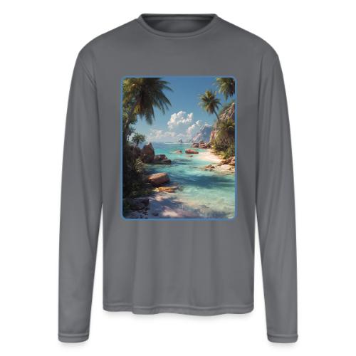 Tropical Island Paradise Ocean Design - Men's Moisture Wicking Performance Long Sleeve T-Shirt