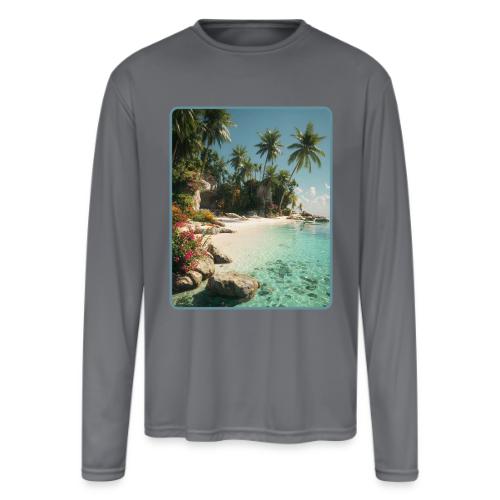 Serene Tropical Beach Floral Design - Men's Moisture Wicking Performance Long Sleeve T-Shirt