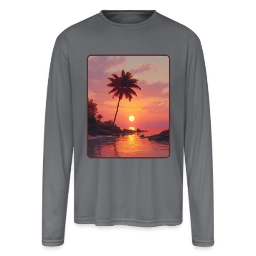 Tropical Beach Sunset Palm Design - Men's Moisture Wicking Performance Long Sleeve T-Shirt