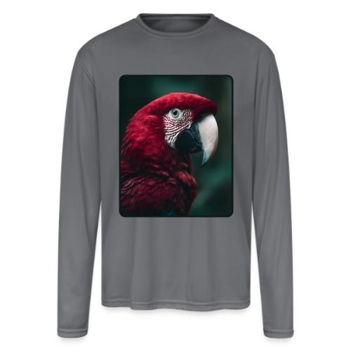 Red Green Macaw Bird Portrait Design - Men's Moisture Wicking Performance Long Sleeve T-Shirt