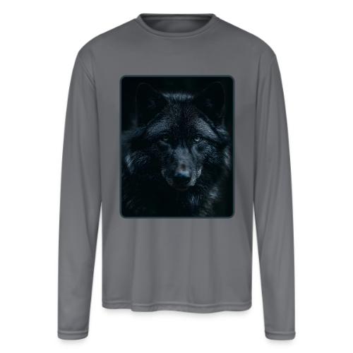 Black Wolf Intense Eyes Portrait Design - Men's Moisture Wicking Performance Long Sleeve T-Shirt