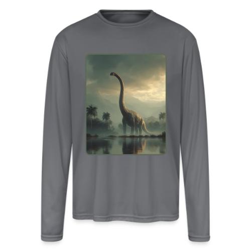 Brachiosaurus Misty Lake Design - Men's Moisture Wicking Performance Long Sleeve T-Shirt