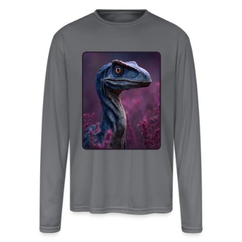 Blue Velociraptor Portrait Design - Men's Moisture Wicking Performance Long Sleeve T-Shirt