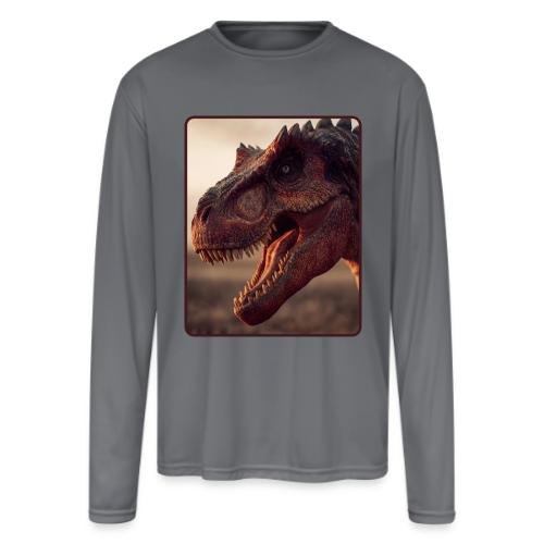 T Rex Roaring Close-Up Design - Men's Moisture Wicking Performance Long Sleeve T-Shirt