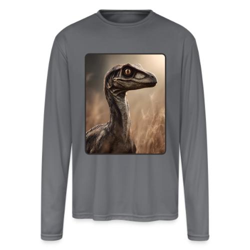 Velociraptor Feathered Portrait Design - Men's Moisture Wicking Performance Long Sleeve T-Shirt