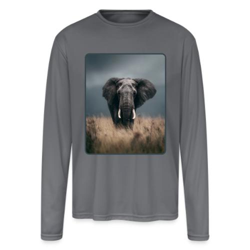 Majestic African Elephant Portrait Design - Men's Moisture Wicking Performance Long Sleeve T-Shirt