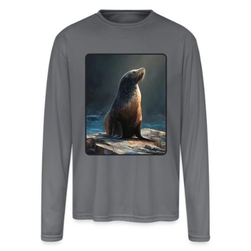 Fur Seal Artistic Shore Portrait Design - Men's Moisture Wicking Performance Long Sleeve T-Shirt
