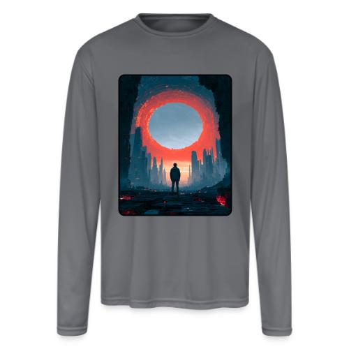 Cosmic Portal Future City Design - Men's Moisture Wicking Performance Long Sleeve T-Shirt