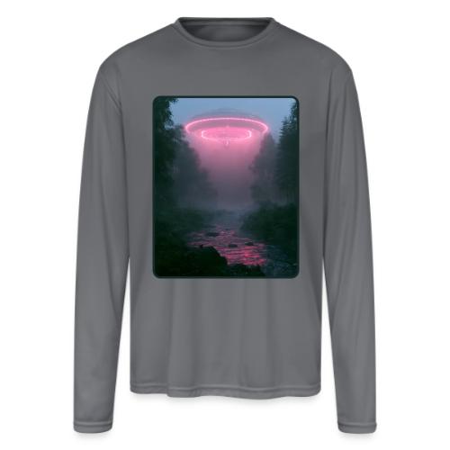 Neon UFO Forest River Design - Men's Moisture Wicking Performance Long Sleeve T-Shirt