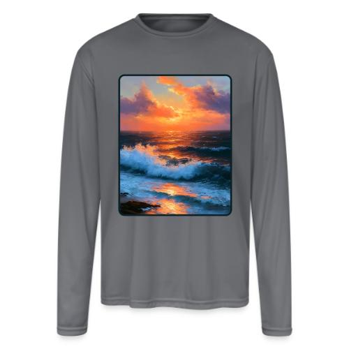 Sunset Storm Waves Oil Painting - Men's Moisture Wicking Performance Long Sleeve T-Shirt