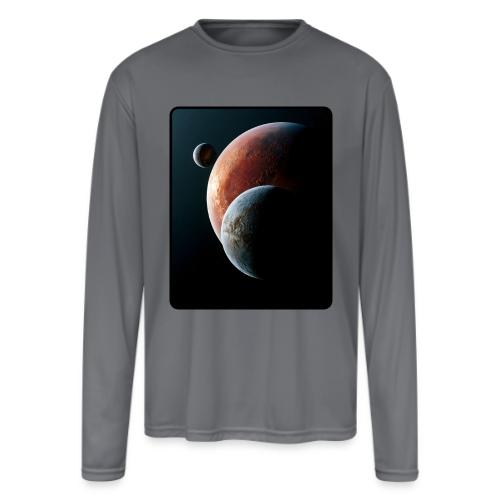 Three Planets Deep Space Design - Men's Moisture Wicking Performance Long Sleeve T-Shirt