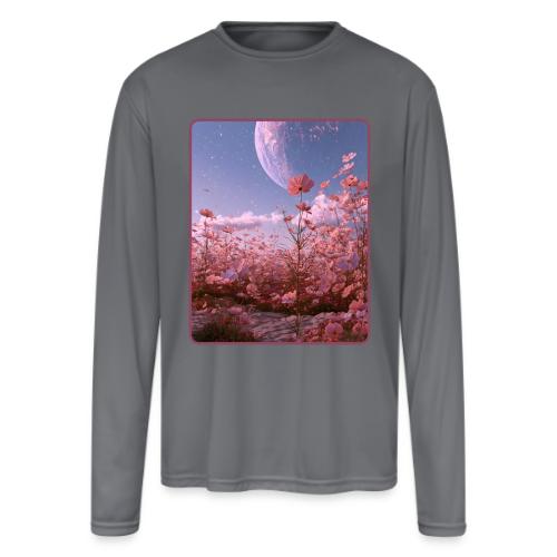 Cosmic Moon & Cosmos Flowers Art - Men's Moisture Wicking Performance Long Sleeve T-Shirt