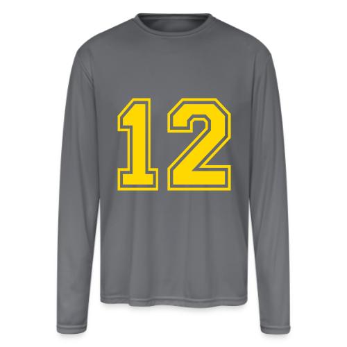 Number 12 in a classic athletic collegiate font - Men's Moisture Wicking Performance Long Sleeve T-Shirt