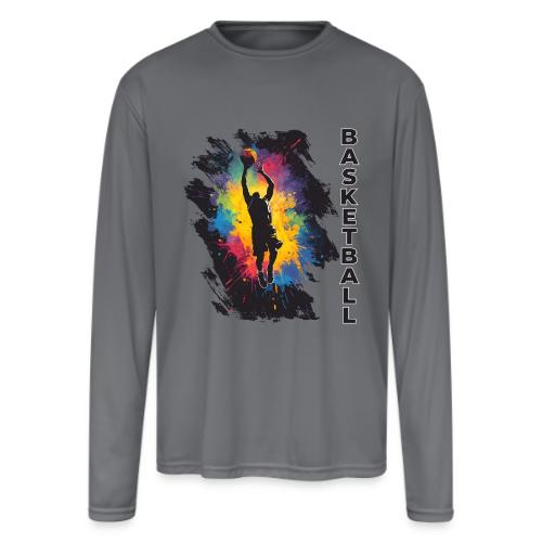 High Energy Basketball Paint Splatter Art - Men's Moisture Wicking Performance Long Sleeve T-Shirt