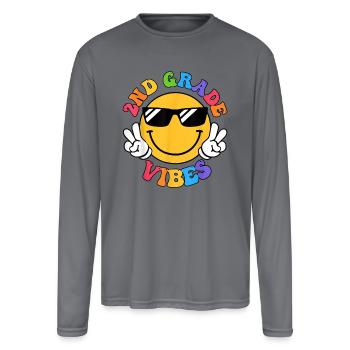 Second Grade Vibes Cute Groovy Students Kids Back - Men's Moisture Wicking Performance Long Sleeve T-Shirt - gray - Front