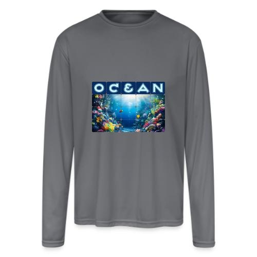 Ocean: Neon Reef Glow - Men's Moisture Wicking Performance Long Sleeve T-Shirt