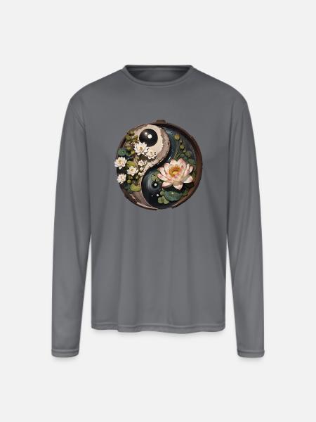 Lotus Flower Pond Yang - Men's Moisture Wicking Performance Long Sleeve T-Shirt - gray