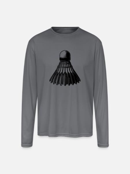 Badminton Ball Tattoo Style - Men's Moisture Wicking Performance Long Sleeve T-Shirt - gray