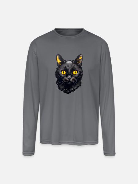 Black Cat face - Men's Moisture Wicking Performance Long Sleeve T-Shirt - gray