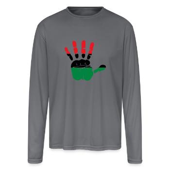 Pan African Flag Hand Print Sign Afro- American - Men's Moisture Wicking Performance Long Sleeve T-Shirt - gray - Front