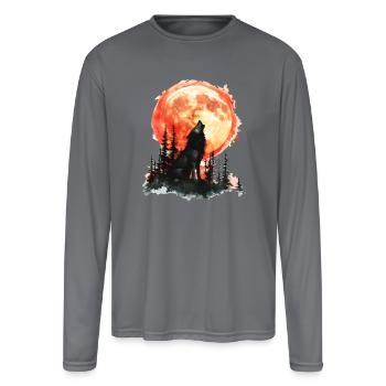 Howling Wolf Watercolor Illustration - Men's Moisture Wicking Performance Long Sleeve T-Shirt - gray - Front