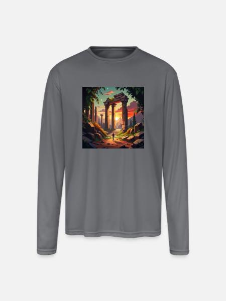 Exploring Ancient Ruins - Men's Moisture Wicking Performance Long Sleeve T-Shirt - gray