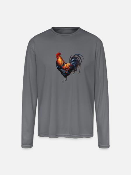 Rooster - "Cluck Commander" - Men's Moisture Wicking Performance Long Sleeve T-Shirt - gray