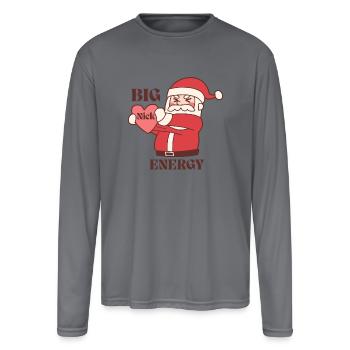 Big Nick Energy Funny Christmas Santa Claus Meme - Men's Moisture Wicking Performance Long Sleeve T-Shirt - gray - Front