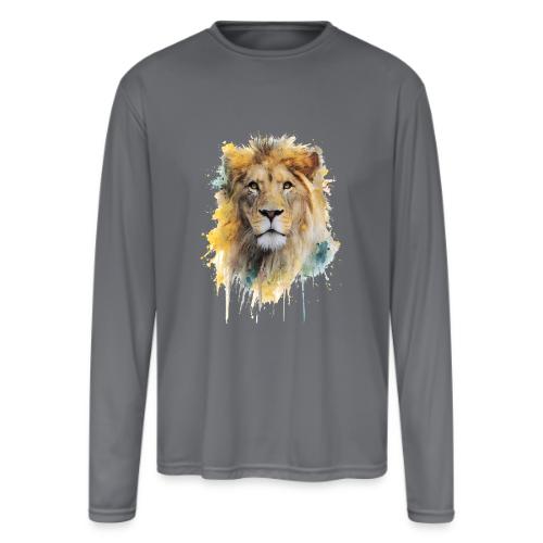 Watercolor Lion Portrait - Men's Moisture Wicking Performance Long Sleeve T-Shirt