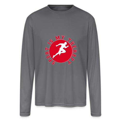 Sport Is My Therapy – Running Motivation Badge - Men's Moisture Wicking Performance Long Sleeve T-Shirt