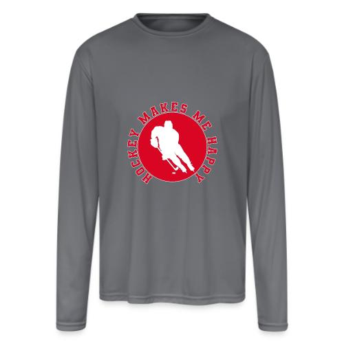 Hockey Makes Me Happy – Ice Hockey Fan Emblem - Men's Moisture Wicking Performance Long Sleeve T-Shirt
