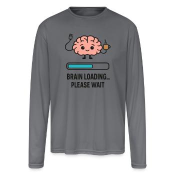 Cute Brain Loading Coffee Mug Design - Men's Moisture Wicking Performance Long Sleeve T-Shirt - gray - Front