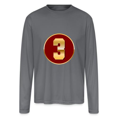 Number 3 in Gold Varsity Font - Men's Moisture Wicking Performance Long Sleeve T-Shirt