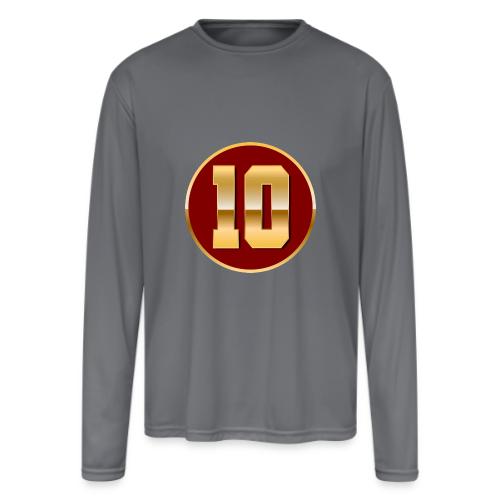 Number 10 in Gold Varsity Font - Men's Moisture Wicking Performance Long Sleeve T-Shirt