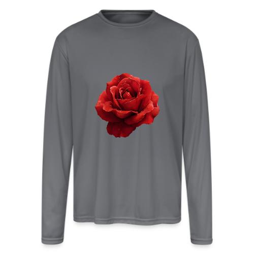Rose: Crimson Dew Bloom - Men's Moisture Wicking Performance Long Sleeve T-Shirt