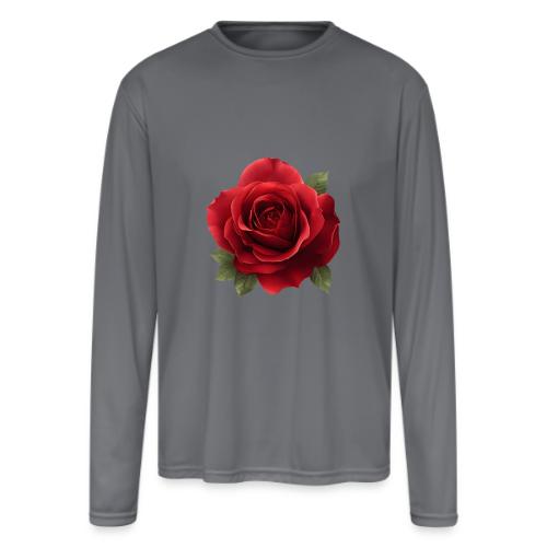 Rose: Crimson Bloom Elegance - Men's Moisture Wicking Performance Long Sleeve T-Shirt