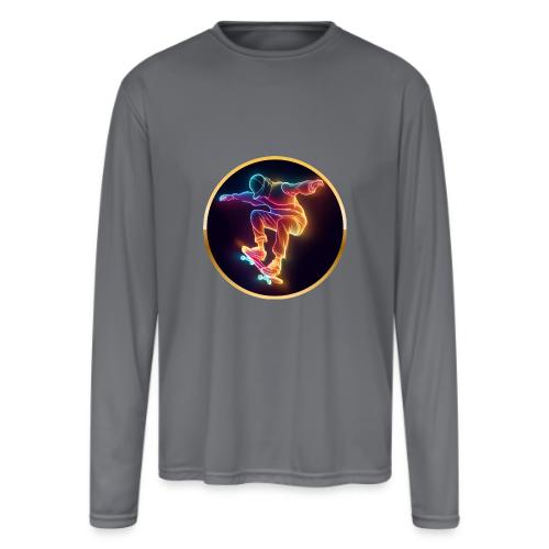 Skateboarding: Midnight Neon Skater - Men's Moisture Wicking Performance Long Sleeve T-Shirt