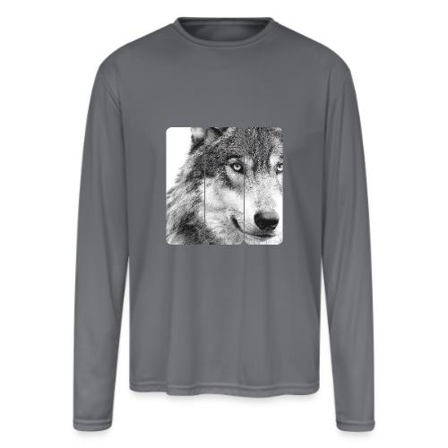 Wolf Face Triptych: Silent Alpha - Men's Moisture Wicking Performance Long Sleeve T-Shirt